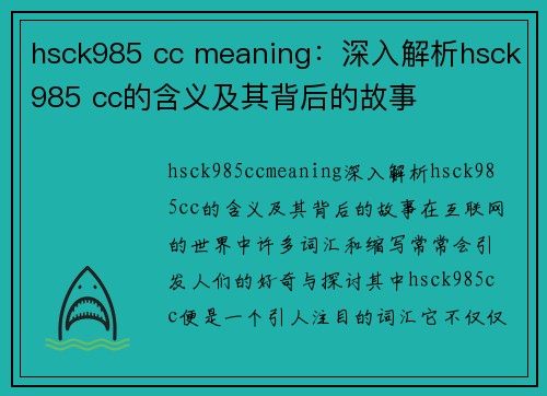 hsck985 cc meaning：深入解析hsck985 cc的含义及其背后的故事